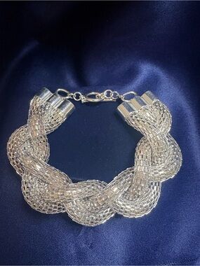 Bracelet Chunky Silver Braided Knot Statement Silver Eye-Catching